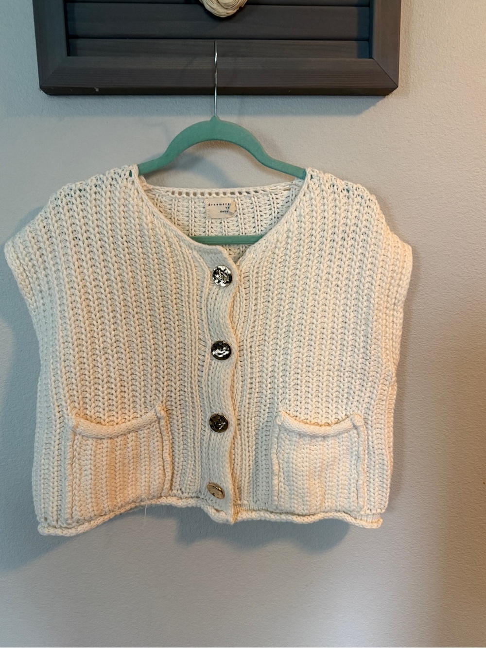 Dreamers Chunky Knit Cream Button-Front Women's Sweater Vest